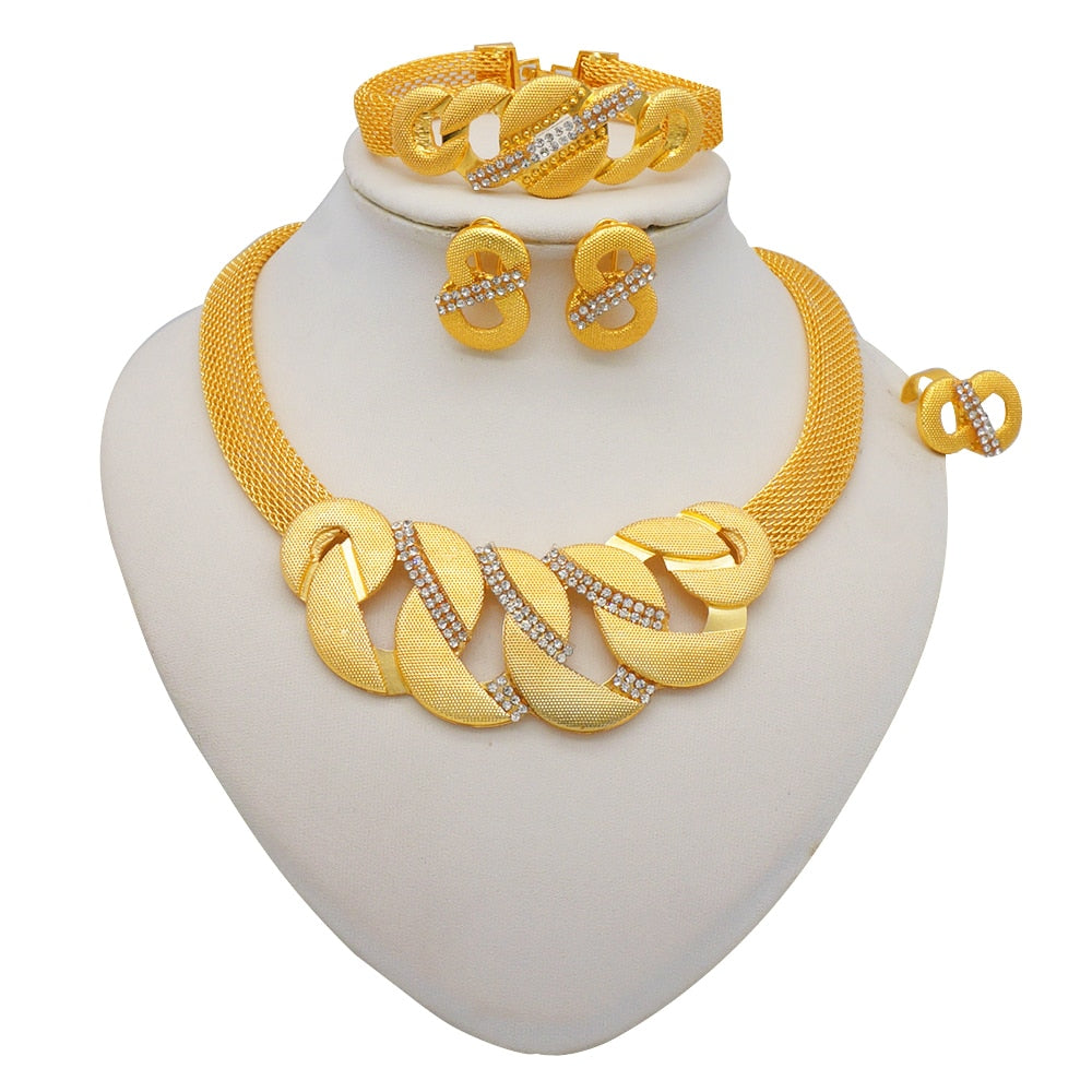 Fashion Dubai Gold Color Luxury Ethiopian Irregular Jewelry Sets African India Wedding Necklace Earrings Set For Women Party