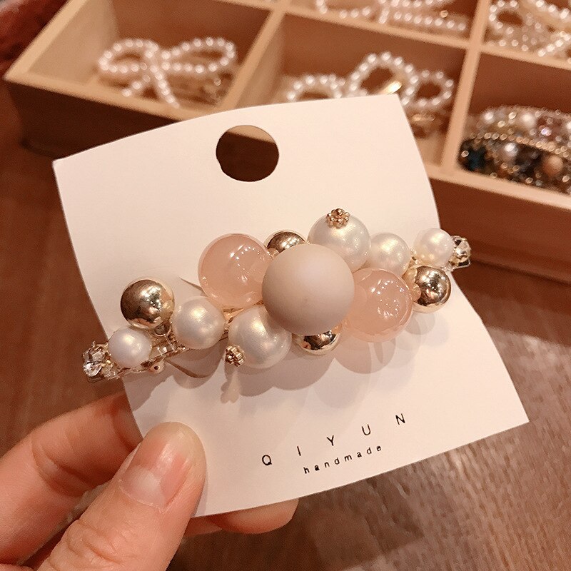 2020 New Korean Sweet Imitation Pearl Spring Clip Hairpin Rhinestone Barrettes for Women Fashion Hair Accessories