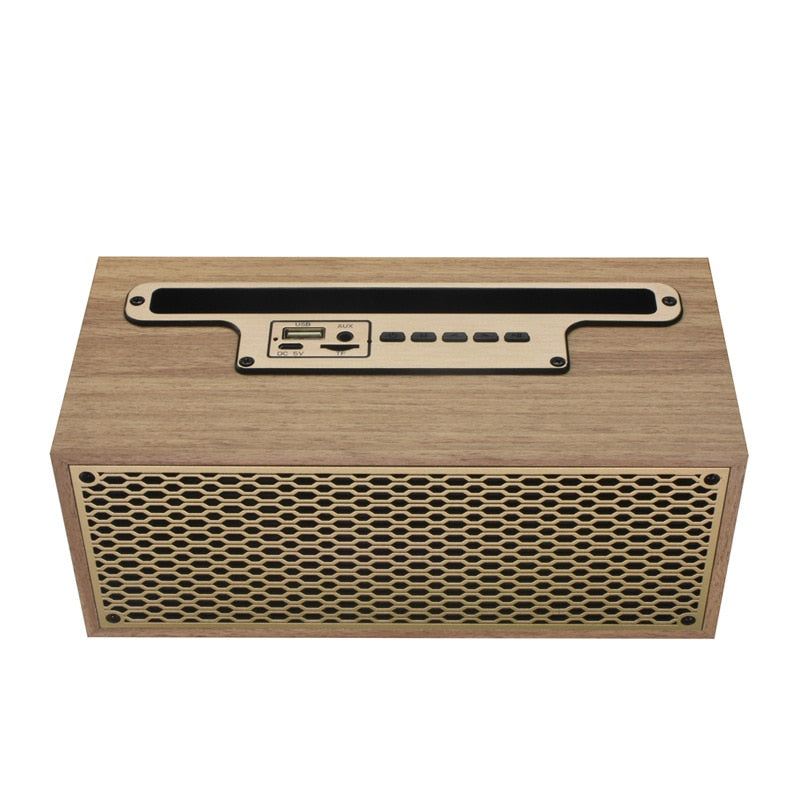 FM Vintage Wood Grain Bluetooth Speaker TWS Wireless Subwoofer Outdoor Portable Radio Gift Stereo Mobile Phone Stand Speaker