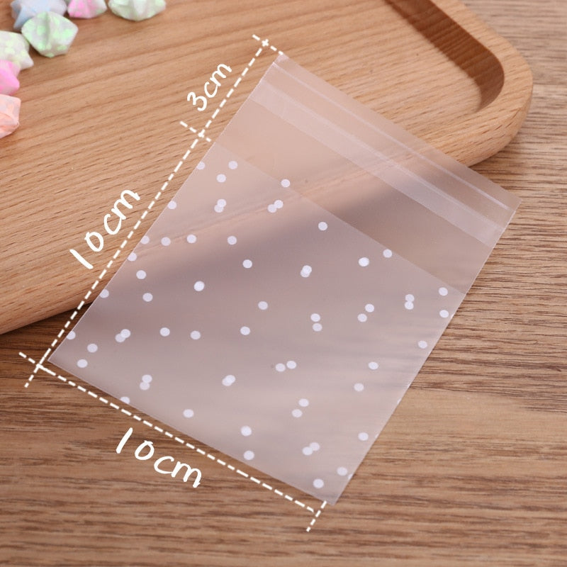 100pcs Plastic Transparent Cellophane Candy Bags Self Adhesive White Polka Dot Candy Cookie Gift Bags For Wedding Birthday Party