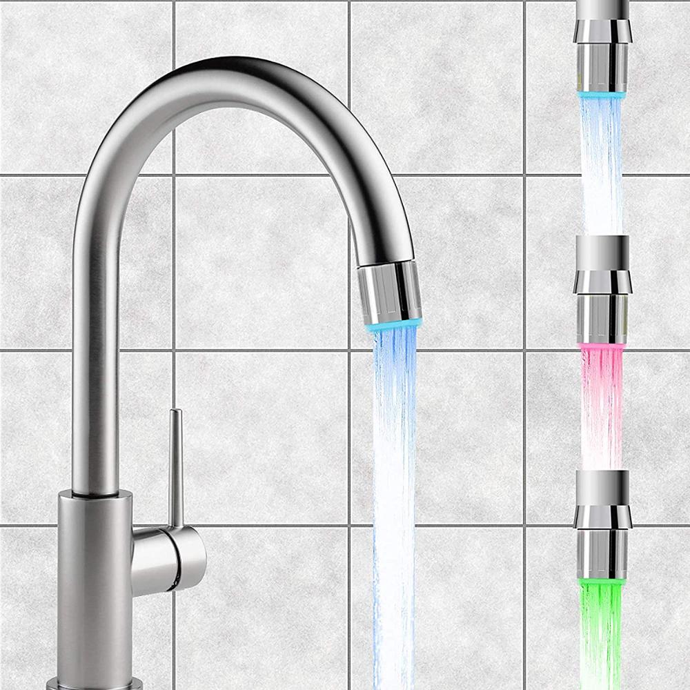 ZhangJi LED Luminous Faucet Tap Nozzle RGB Color Light Blinking Temperature Aerator Water Saving Kitchen Bathroom Accessories