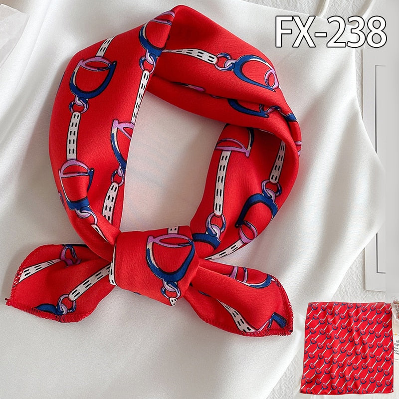 Lady Hair Scarf for Women Fashion Print Small Satin Silk Square Scarves Design Hairbands Bandana Foulard Accessories Summer 2022