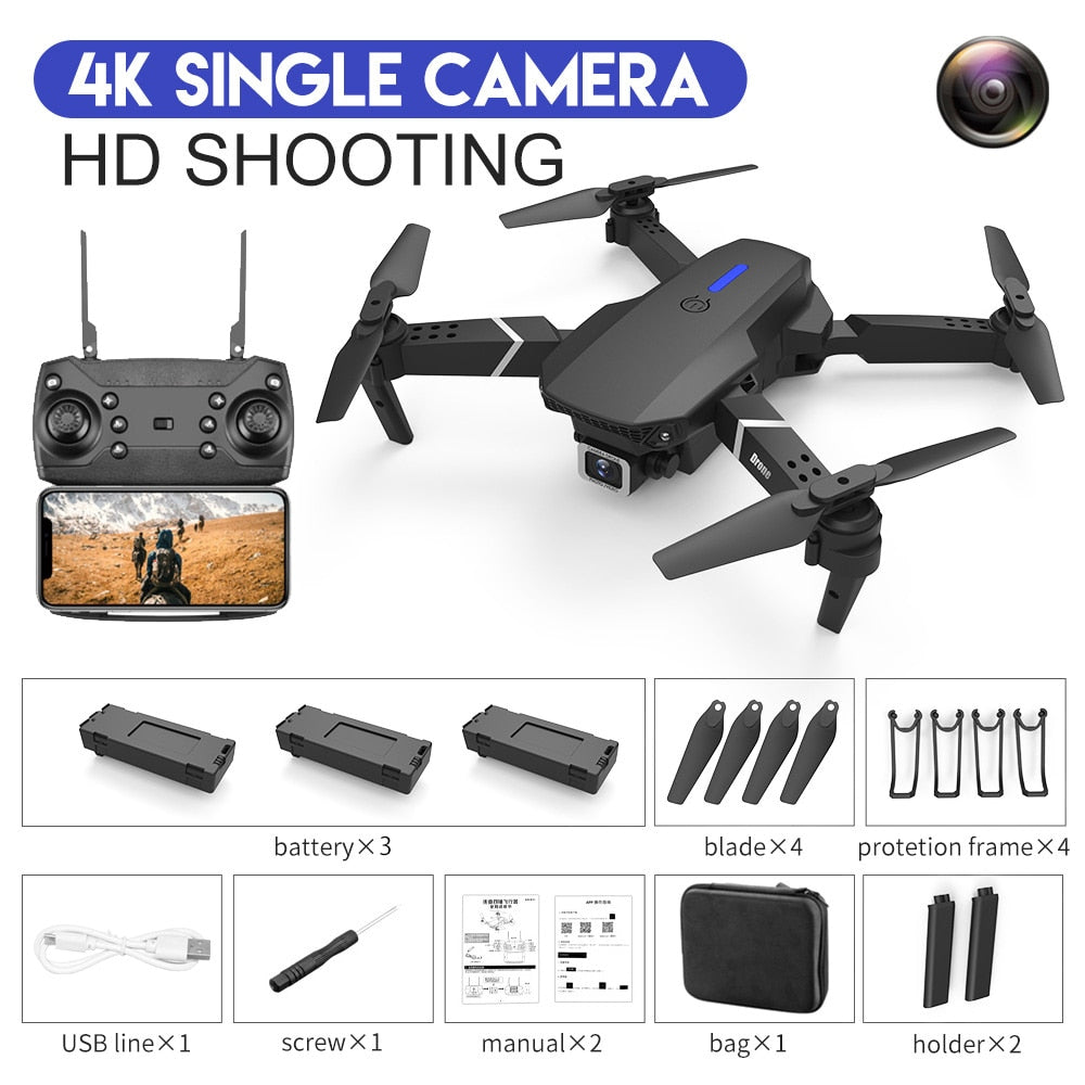 New 2023 E88Pro RC Drone 4K Professinal With 1080P Wide Angle HD Camera Foldable RC Helicopter WIFI FPV Height Hold Gift Toy