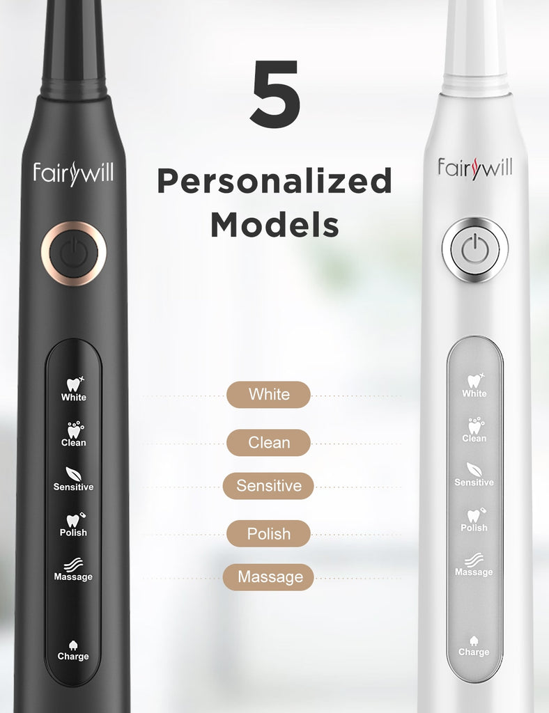 Fairywill Sonic Electric Toothbrush FW-D7 set USB Charge Toothbrushes case for Adult with tooth brush Heads 5 Mode Smart Time