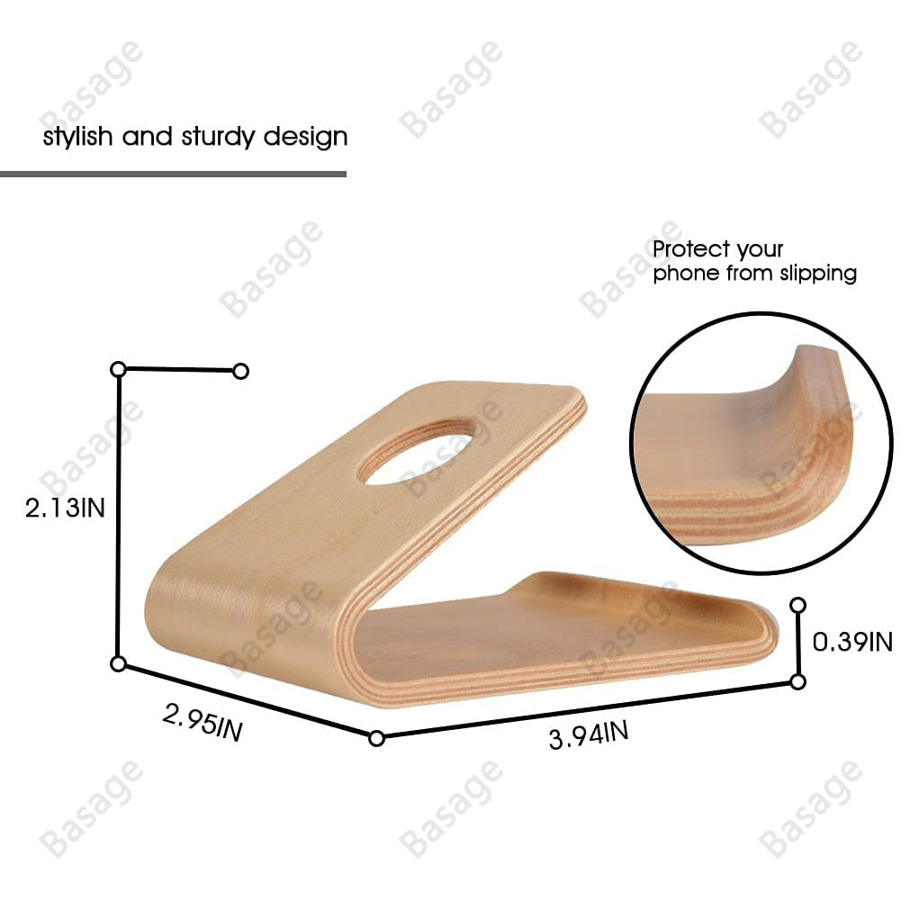 Natural Minimalism Wooden Cell Phone Stand, Universal Mobile Phone Holder Stand Non Slip Stable Desktop Phone Stand