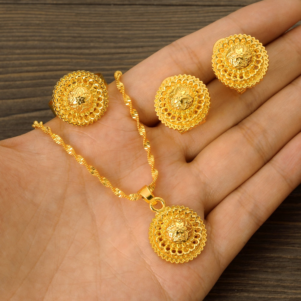 24K Gold Color Ethiopian Traditiona Newest Item Jewelry Sets  Ethiopia Eritrea Sets For Women's Habesha Wedding Party Gifts