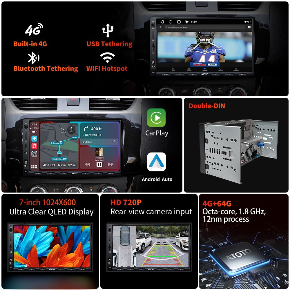 ATOTO S8 Ultra Car Radio 2 Din Android Car Stereo In-Dash Autoradio Bluetooth Wireless Phone Link Carplay Player Touch Screen