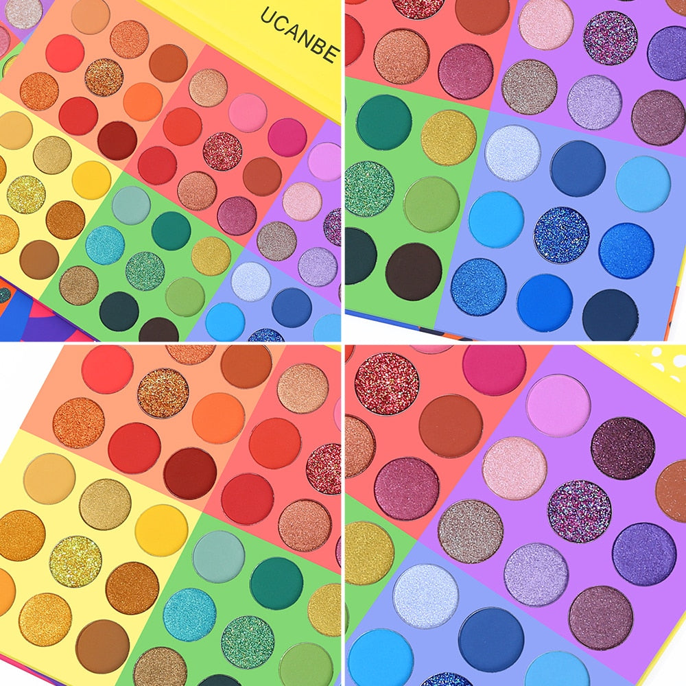 UCANBE 6 in 1 Splashy Candies 54 Colors Eye Shadow Palette Vivid Summer Look Eyes Makeup Glitter Shimmer Matte Eyeshadow Powder