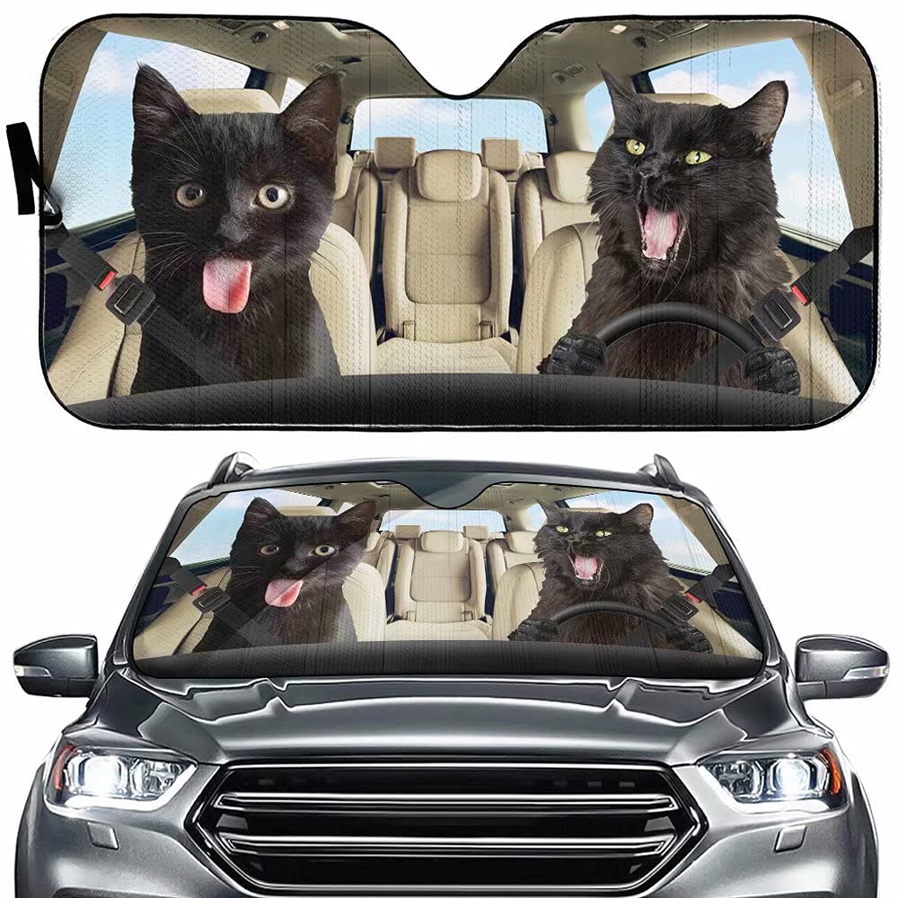 Black Cat Car Sunshade, Black Cat Gift, Black Cat Car Decoration, Cat Seat Cover, Gift for Father, Automatic Sun Shade