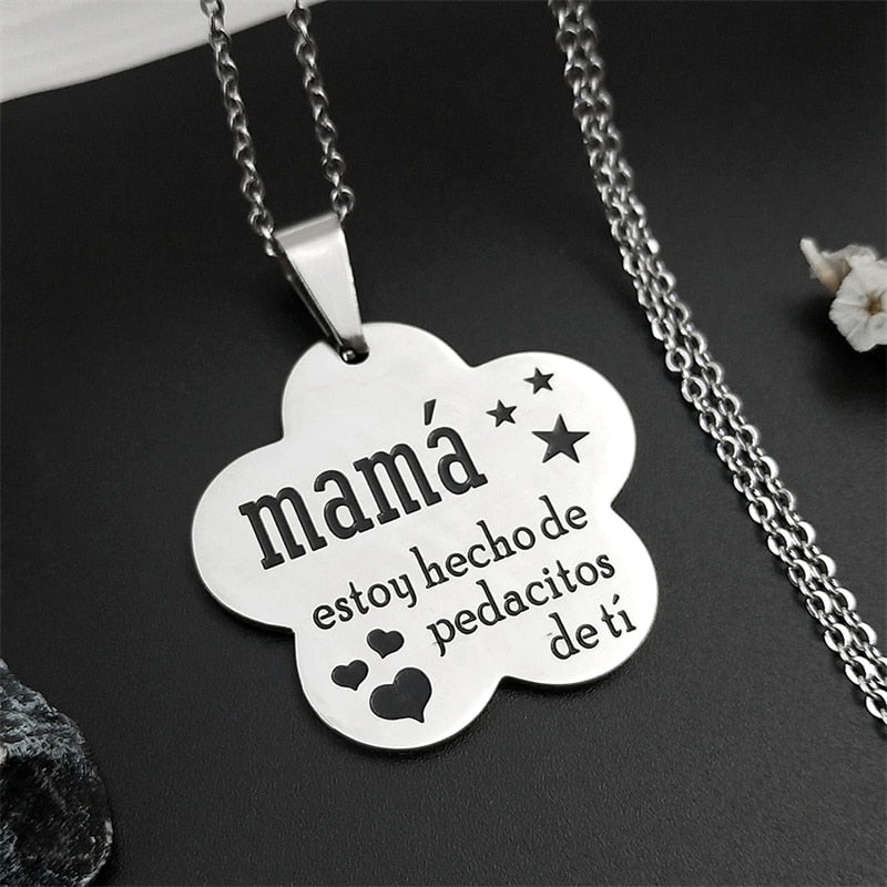 Mama Stainless Steel Chains Necklace for Women Black Enamel Statement Necklace Jewelry dia de la madre Mother&#39;s Day Gift N719S01