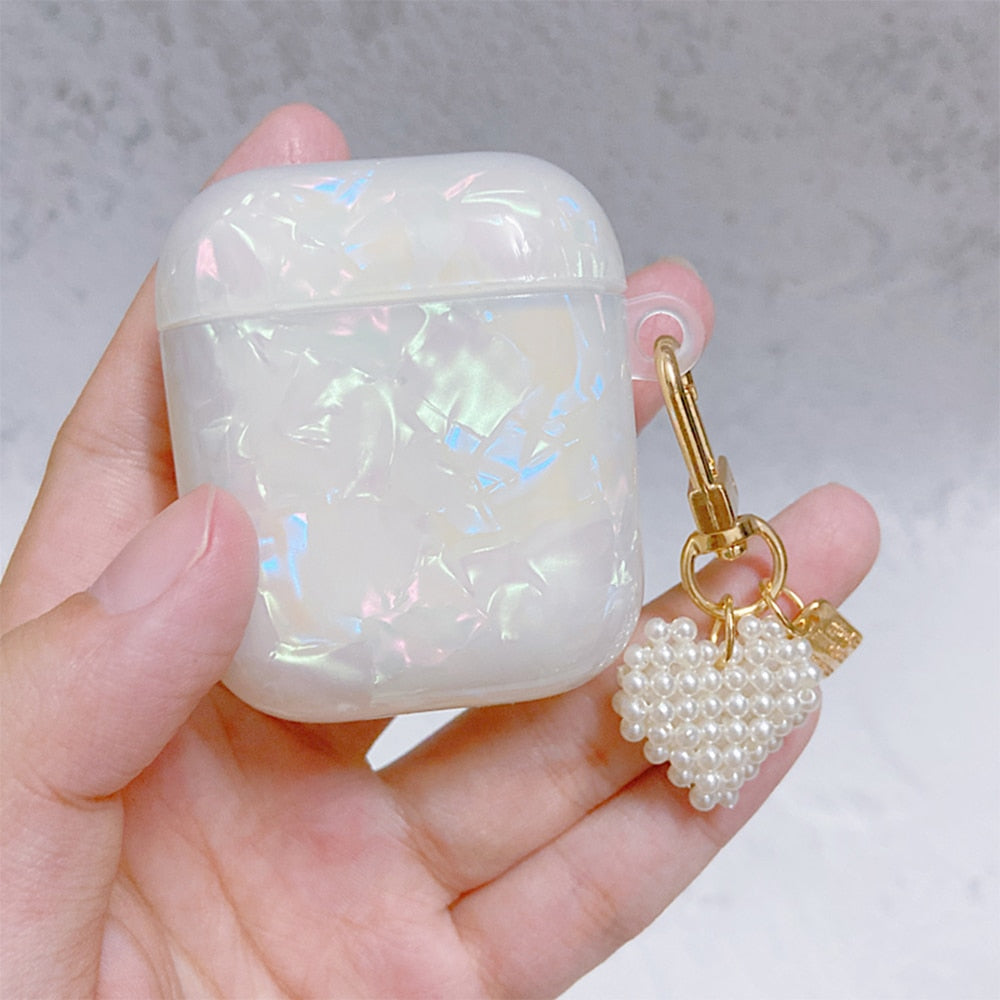 Luxury Girls Pearl Shell Case for Apple Airpods 1 2 3 Case for AirPods Pro Case with Keychain Earphone Accessories Headphone Box