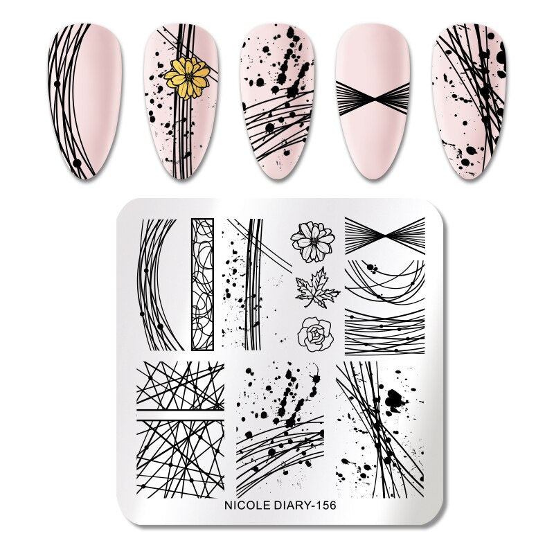 NICOLE DIARY Leaves Flower Stripe Design Stamping Plates Abstract Lady Face Nail Stamp Templates Leaf Floral Printing Stencil