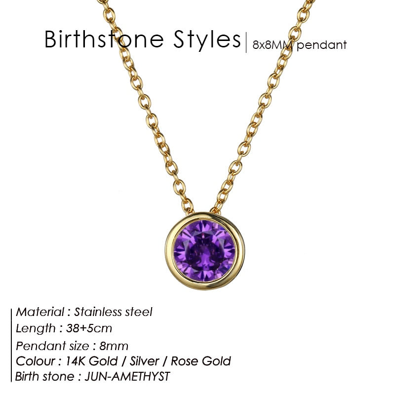 SUNIBI Stainless Steel Birthstone Necklace for Woman Gold Color Bride Designer Pendant Necklaces Birthday Gift Fashion Jewelry