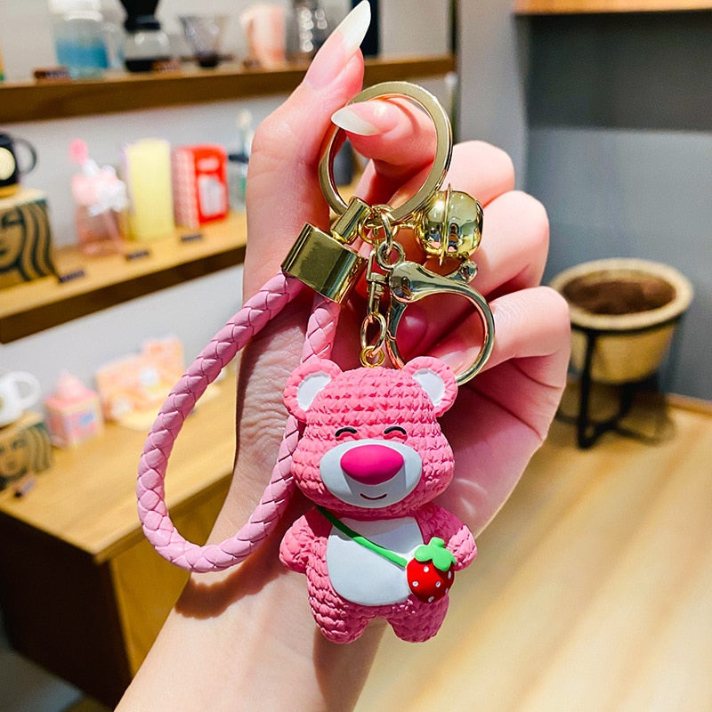 Cute Resin Keychain Charm Tie The Bear Pendant For Women Bag Car KeyRing Mobile Phone Fine Jewelry Accessories Kids Girl Gift