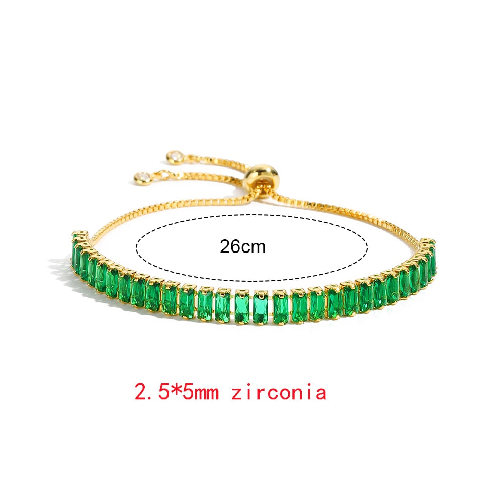 Green Shiny Charm CZ Tennis Bracelet for Women Crystal Zircon Jewelry Adjustable 18K Gold Plated Box Chain Bracelets Gift