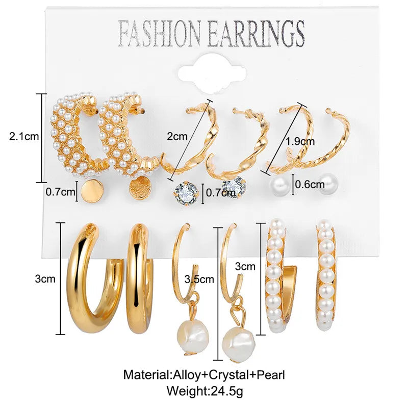 Fashion Gold Hoop Earrings Set Women Pearl Hoop Earrings Oversize Metal Circle Punk Earring 2020 Female Fashion Jewelry