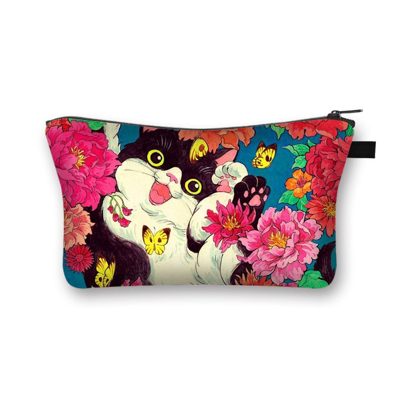 Cute Cat Print Cosmetic Case Women Makeup Bags Cartoon Kitten Cosmetic Bags Ladies Travel Storage Bag Girls Make Up Organizers