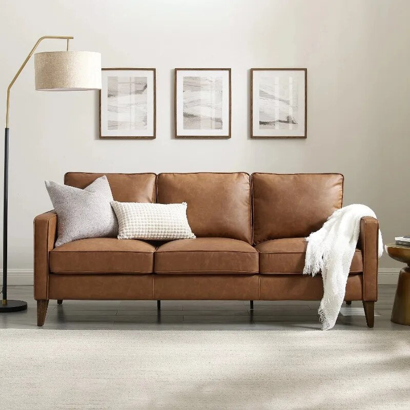BOUSSAC Leather Sofa, Saddle Brown
