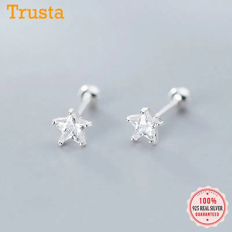 Trustdavis Real 925 Sterling Silver Star CZ Screw Stud Earrings For Women Children Baby Girl Kids Mini Minimalist Jewelry DA1871