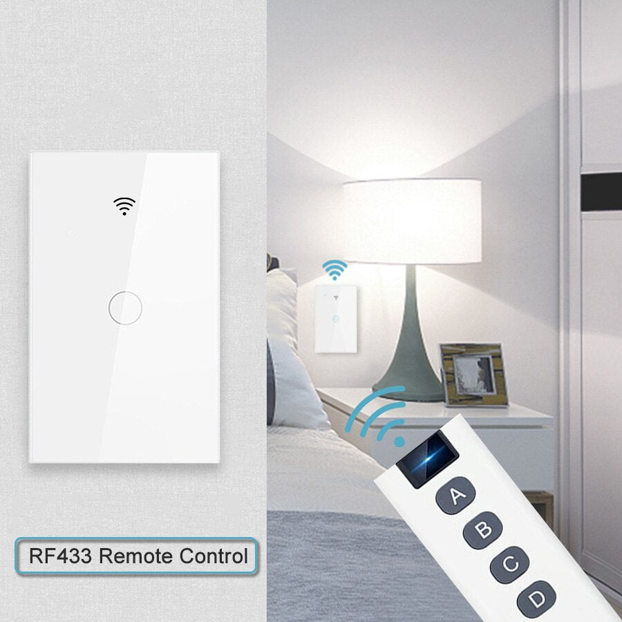 Tuya WiFi US Smart Light Switch 120 Type Wall Touch Panel Without Neutral Single Fire Work with Alexa Google Home 1/2/3 Gang