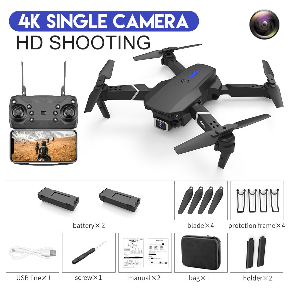 New 2023 E88Pro RC Drone 4K Professinal With 1080P Wide Angle HD Camera Foldable RC Helicopter WIFI FPV Height Hold Gift Toy