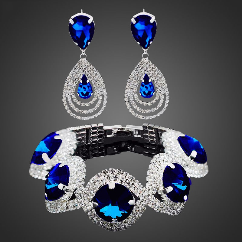 2021 Wedding Bridal Jewelry Sets For Women Rhinestone Crystal Jewelry Set Bracelet Earrings Female Set 2 Pcs Indian Accessories