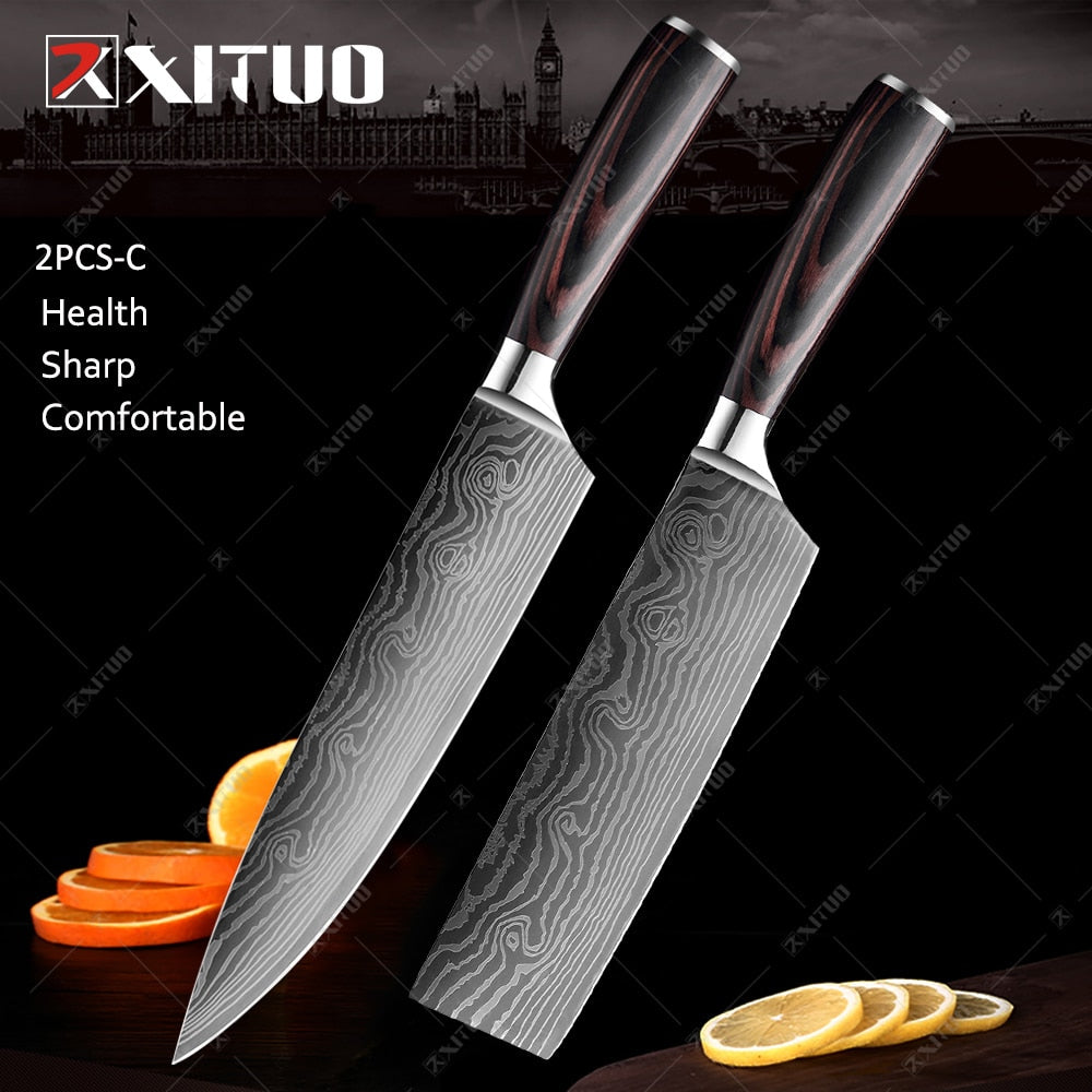 XITUO Kitchen Knives set 1-10PCS Chef knife High Carbon Stainless Steel Santoku knife Sharp Cleaver Slicing Knife Best Choice