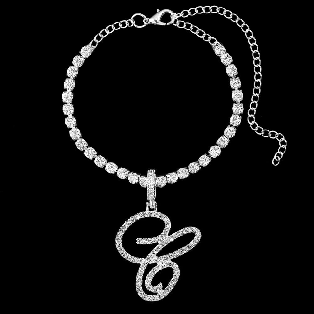 Fashion Cursive A-Z Initial Letters Zircon Anklets Bracelet For Women Bling Crystal Tennis Chain Anklet Beach Sandals Jewelry