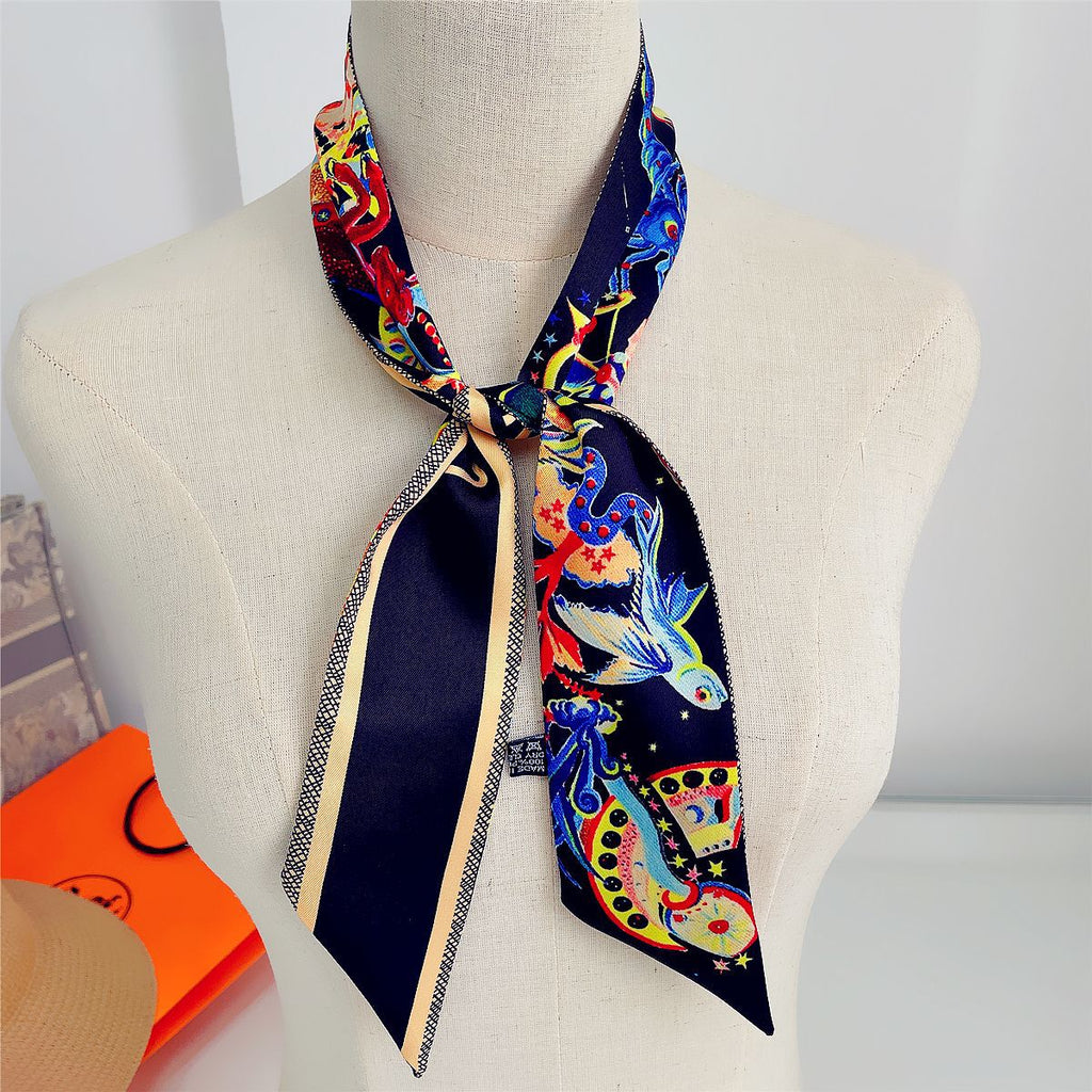 New Style Long Scarves for Women Narrow Ribbon Headband Female Neckerchief Handle Decoration Bag Band Bandana Hair  Accessories