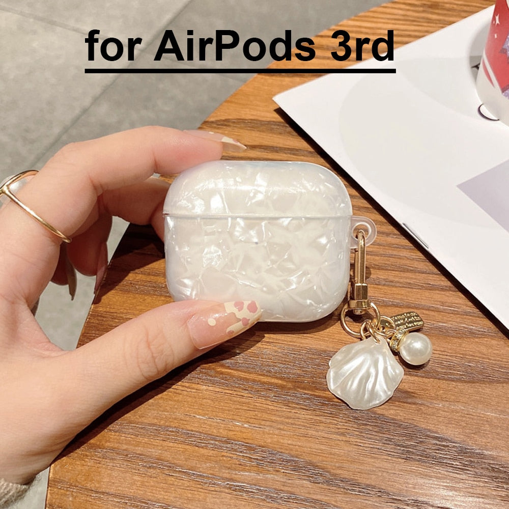 Luxury Girls Pearl Shell Case for Apple Airpods 1 2 3 Case for AirPods Pro Case with Keychain Earphone Accessories Headphone Box