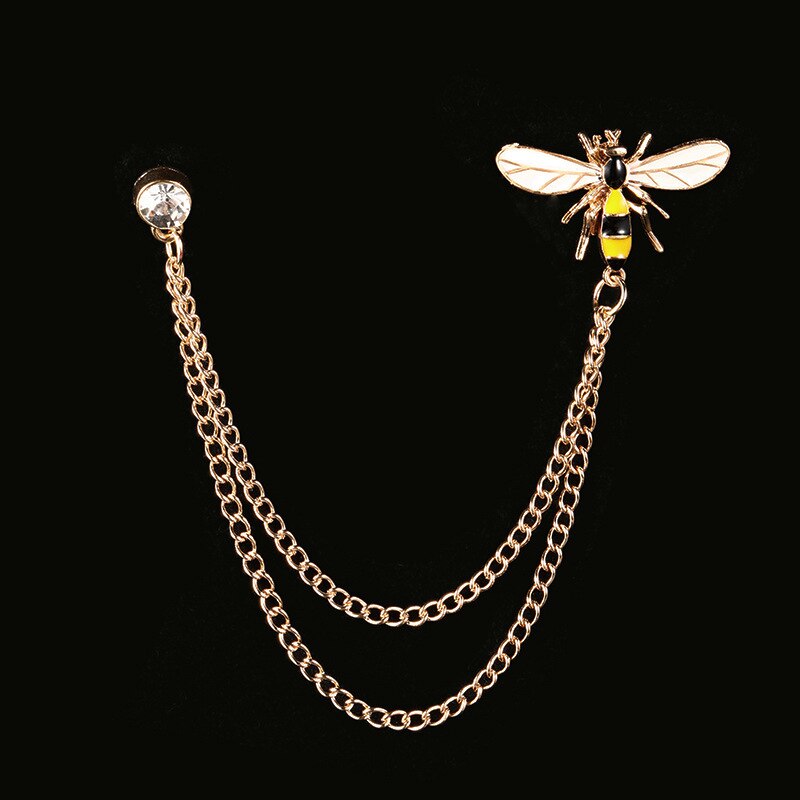 Cute Bee Vintage Brooches Pins Animal Alloy Metal Chain Brooch Broches Man Suit Shirt Collar Tassel Lapel Pin Women Jewelry Gift