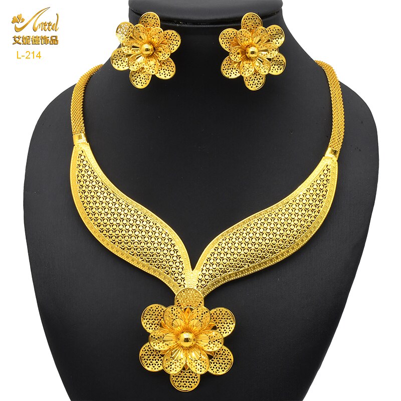 ANIID Dubai Tassel Gold Plated Jewelry Sets For Women Fashion Indian Bridal Necklace And Earring 4Pcs Set Ethiopian Party Gifts