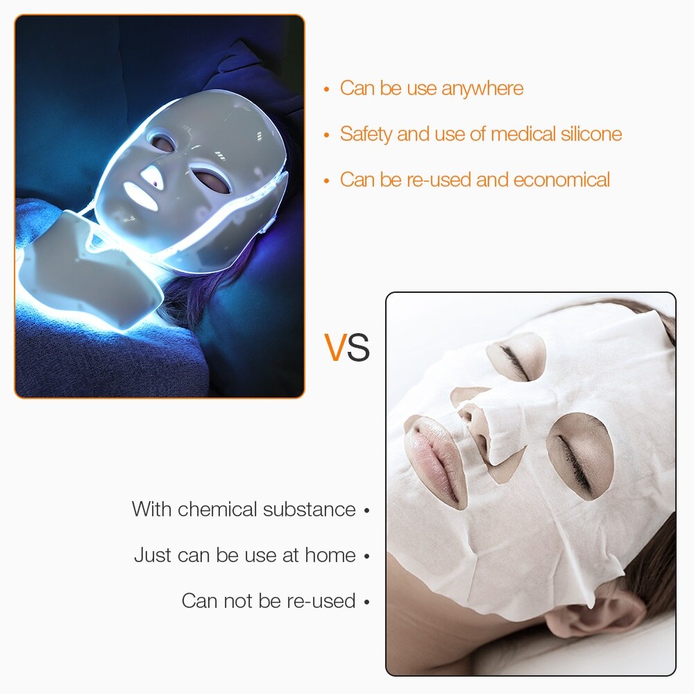 Dropshipping7 Colors LED Light Photon Rejuvenation Beauty Machine LED Facial Skin Firm Device Anti Wrinkle Anti Acne Home SPA