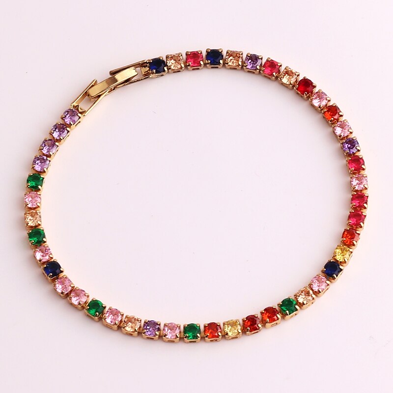 Gold filled baguette cubic zirconia bracelet for women men luxury jewelry rainbow cz tennis gorgeous trendy bangle girls gift