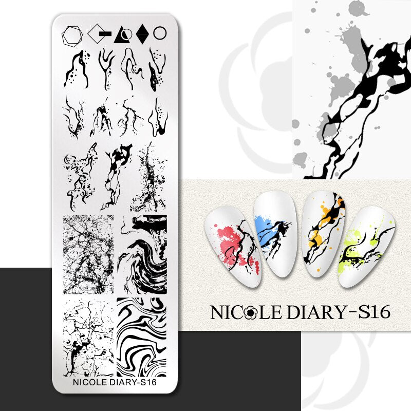 NICOLE DIARY Leaves Flower Stripe Design Stamping Plates Abstract Lady Face Nail Stamp Templates Leaf Floral Printing Stencil