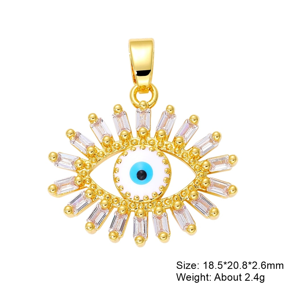 Juya DIY Luxury Multicolor Cubic Zirconia Enamel Greek Evil Eye Charms For Handmade Women Fashion Pendant Turkish Jewelry Making