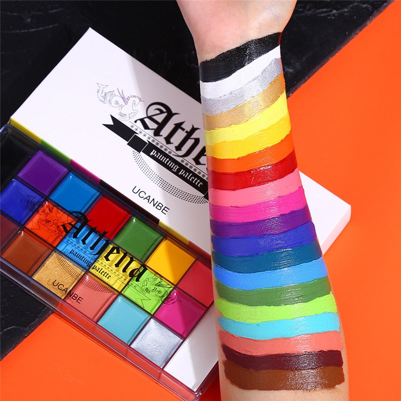 UCANBE 20 Colors Face Body Painting Oil Safe Kids Flash Tattoo Painting Art Halloween Party Makeup Fancy Dress Beauty Palette