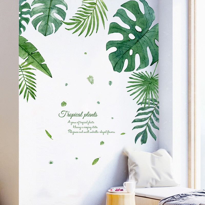 Removable Tropical Leaves Flowers Bird Wall Stickers Bedroom Living Room Decoration Mural Decals Plants Wall Paper Home Decor