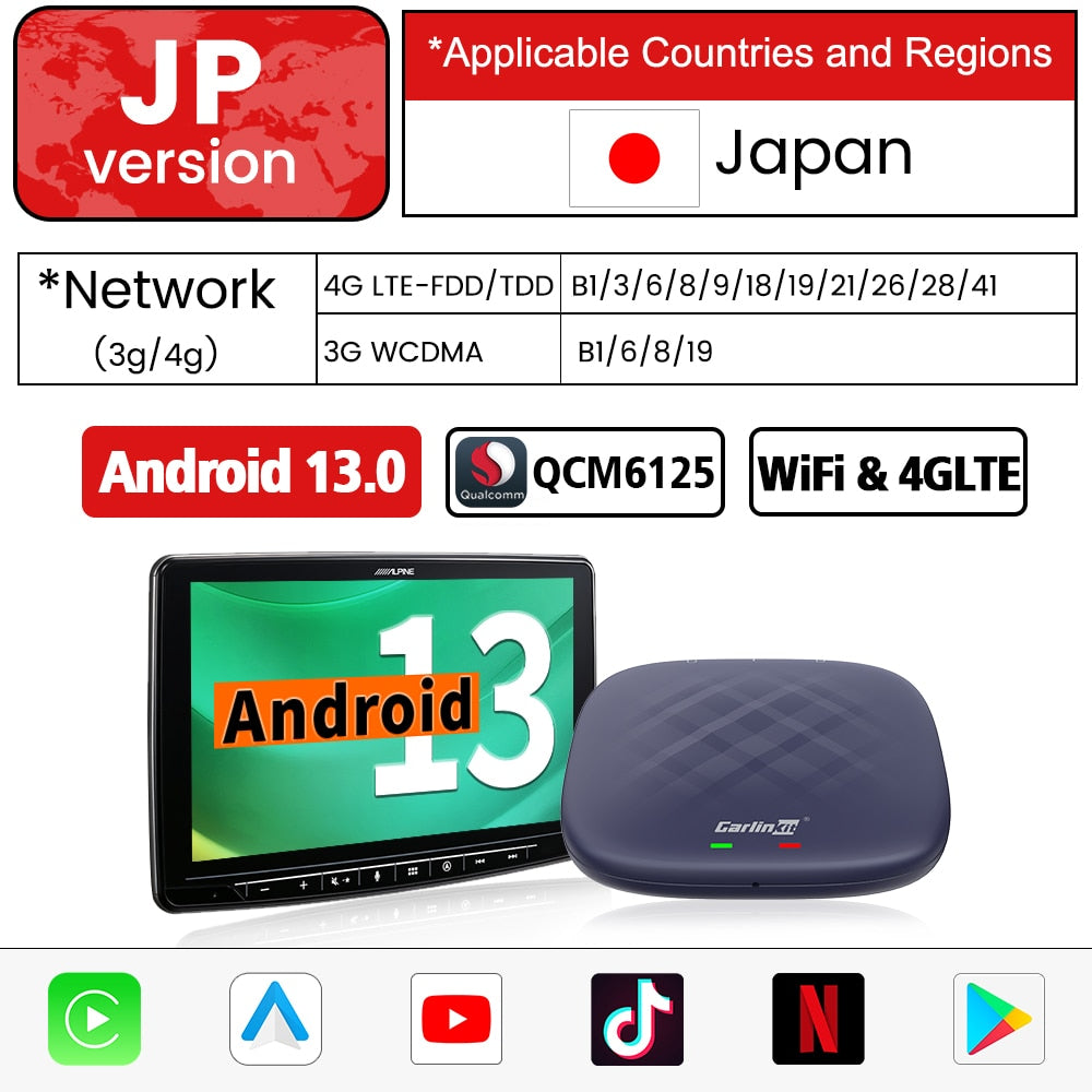 Android 13 CarlinKit Android Auto Wireless CarPlay AI TV Box QCM6125 8-Core Split Screen 64G 128G For Netflix YouTube Play Store