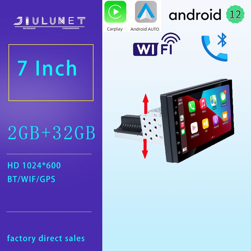 JIULUNET 1din Android 12 Radio 7 INCH Wireless Carplay Car Multimedia Player Universal 1 Din GPS Navigation For VW KIA Nissan