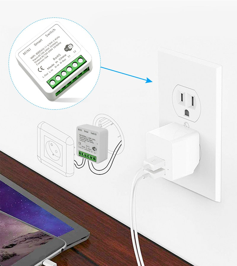 16A Mini Smart Light Switch with Tuya Ewelink Zigbee WiFi - DIY 2-Way Remote Control Breaker Compatible with Alexa, Alice, Google Home for Smart Life