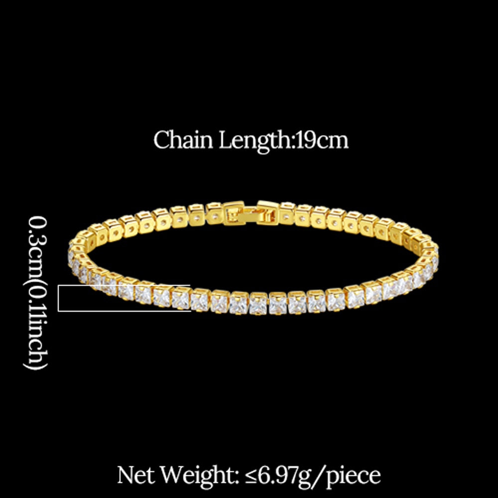 JINSE Fashion Crystal CZ Tennis Bracelet 3mm Hip Hop Cubic Zirconia Charm Bracelets for Men Classic Vintage Wedding Jewelry