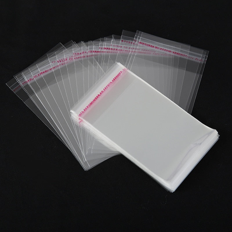 100Pcs Multiple Size Clear Self Adhesive Cello Cellophane Bag Self Closing Small Plastic Bags For Candy Packaging Resealable Bag