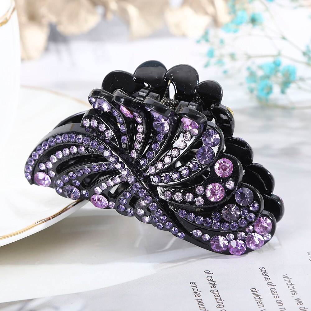 AWAYTR Large Size Women Vintage Rhinestone Hair Claw Crab Clips Crystal Clamps Hairpin Bow Knot Hair Clip Hair Accessories Girls