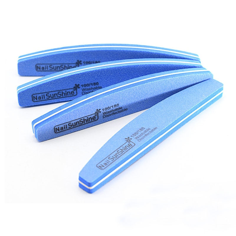 10pcs/lot Rhombus Halfmoon Double Side Nail files buffer 100/180 Polishing Grinding Manicure Pedicure Nail Buffers File Tools