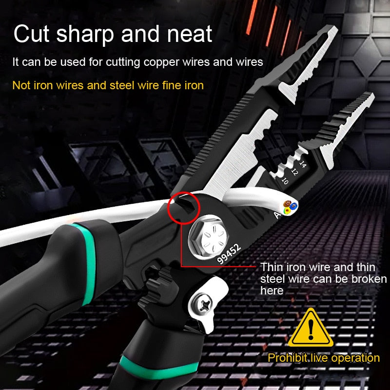 9 In 1 Hand Tool Crimping Tool Sharp-nosed Peeling Pliers Electrician Special Tool Multi-function Wire Stripper Cutter Pliers