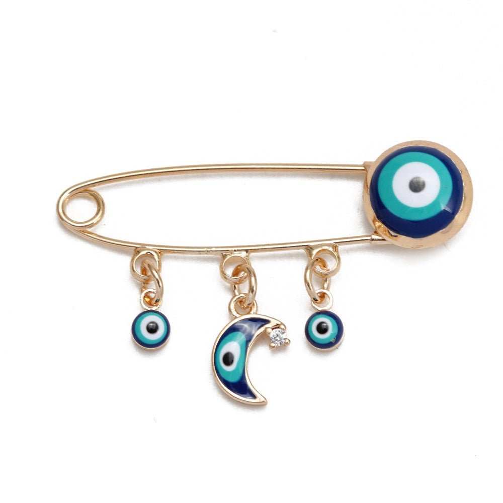 Lucky Eye Blue Turkish Evil Eye Brooch Pin for Women Men Dropping Oil Flower Crown Star Hamsa Hand Charm Fashion Jewelry BD52