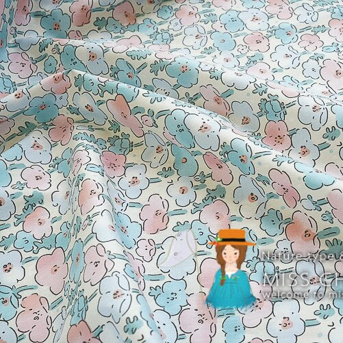 Fresh Floral Twill Cotton Fabric (50x160cm) - Ideal for DIY Baby Clothes, Newborn Pajamas, Quilt Covers, and Bed Sheets - High-Quality Sewing Cloth for Crafting
