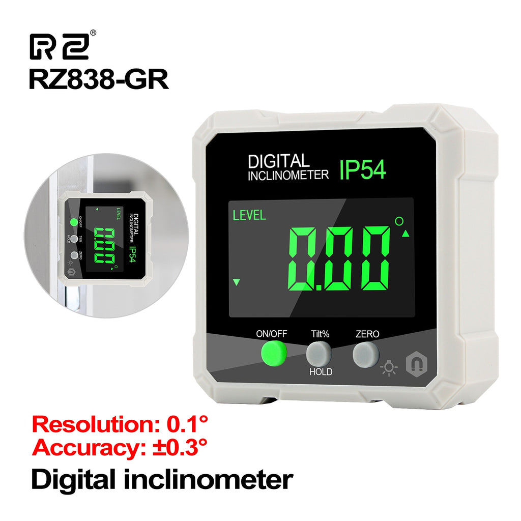 RZ Digital Level Angle Gauge 360° Mini Measuring Digital Inclinometer With Magnetic Base Electronic Universal Bevel Protractor