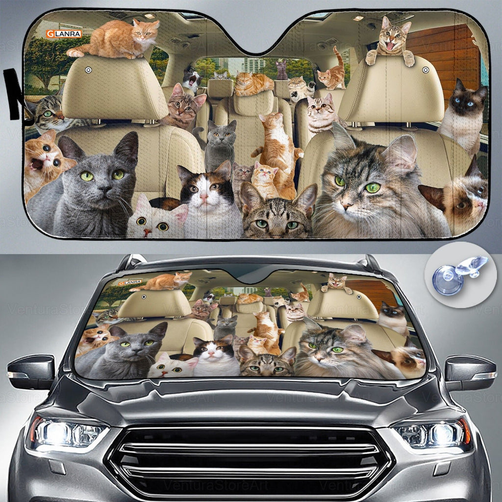 Black Cat Car Sunshade, Black Cat Gift, Black Cat Car Decoration, Cat Seat Cover, Gift for Father, Automatic Sun Shade